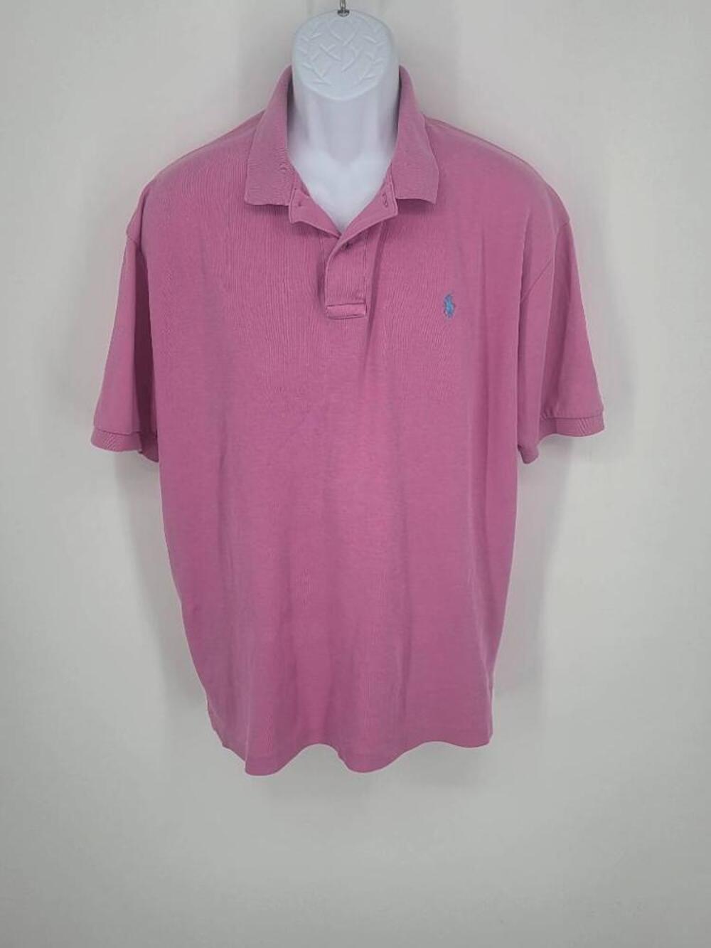 Polo Ralph Lauren Vintage Mens XL Pink Short Sleeve Polo Shirt 90s Boho